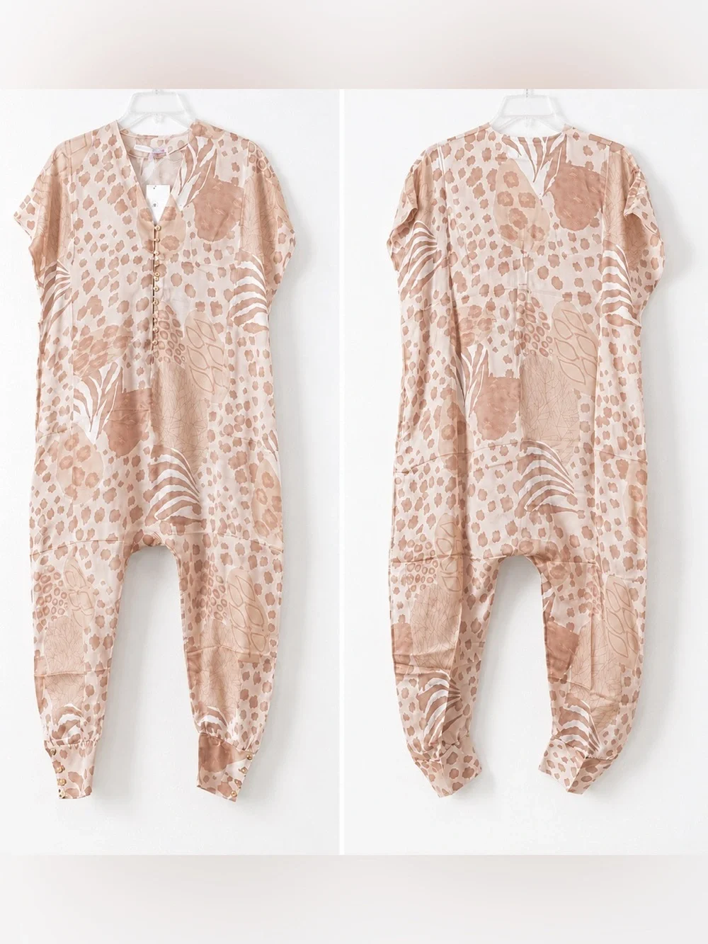 Free People x Carolina K Sera Silk Blend Harem Jumpsuit NWT Champagne Jungle XS
